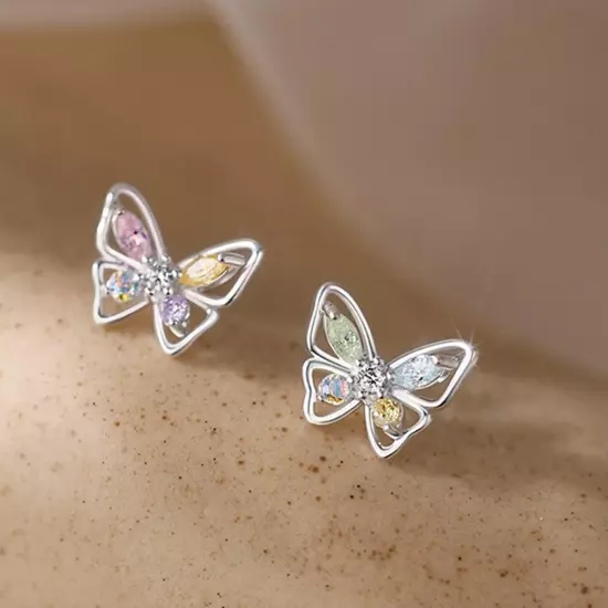 Silver Crystal Colourful Butterfly Stud Earrings Women Jewellerys 2022 Y9Y2