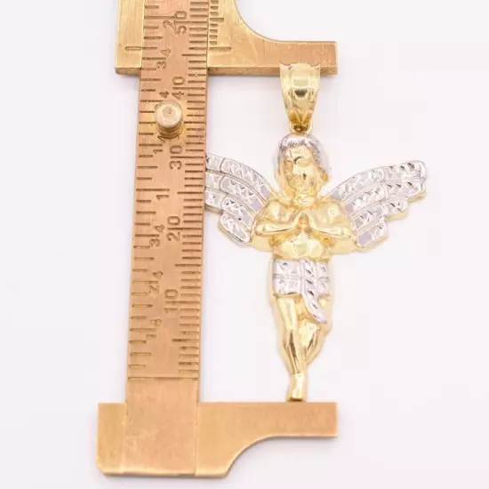 Praying Angel Charm Pendant Diamond Cut Real 10K Yellow White Two-Tone Gold