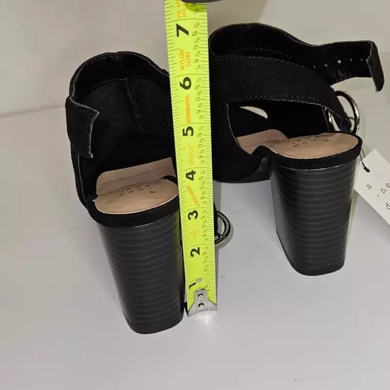 "A New Day" Chunky heel black suede sandal, Silver buckle on the ankle NWT