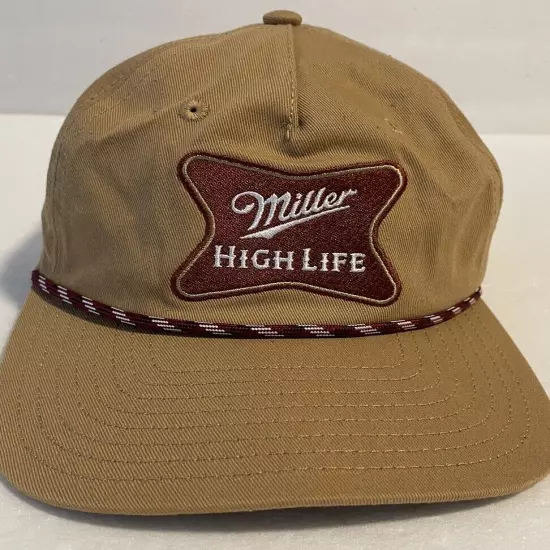 Miller High Life Trucker Rope Golf Hat Vintage Style Snapback Baseball Cap Tan