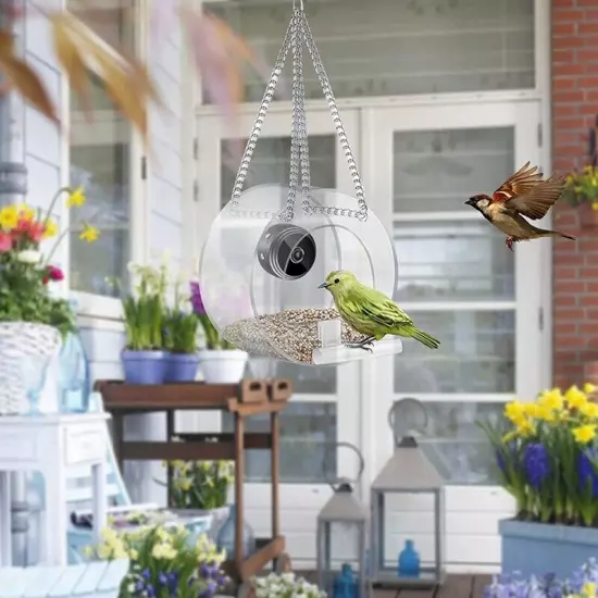  Bird House Pet Feeder Acrylic with Camera Home Pet Bird Feeder Transparent6725