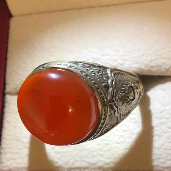 Agate Ring Men Silver 925,Yemen,Aqeeq,,Rare,Royal,Luxuryخاتم عقيق يمني كبدي فحل