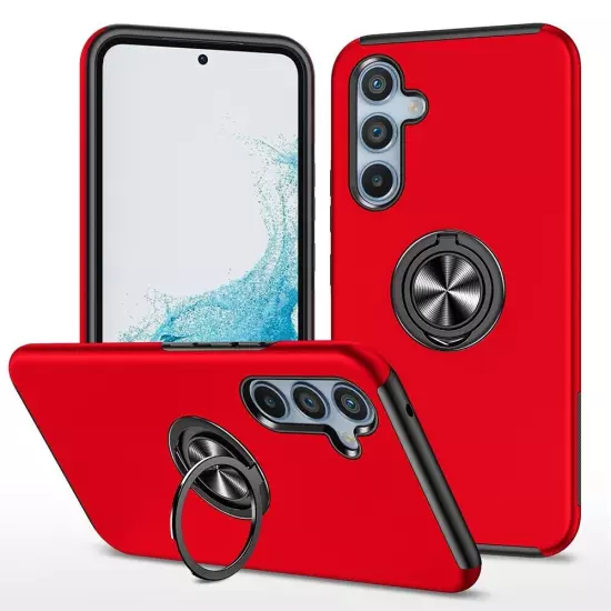 Ring Holder Shockproof Cover Red + Screen Protector for Samsung S23 FE