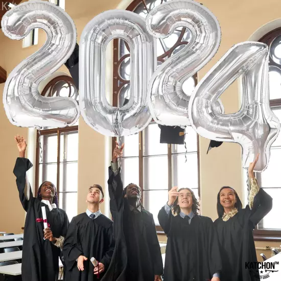 , Silver 2024 Balloons Graduation - Huge, 42 Inch | 2024 Silver Balloons | Gr...