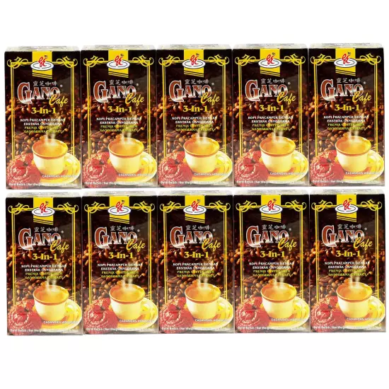 10 X Gano Excel Cafe 3-in-1 Coffee Ganoderma Lucidum Reishi Halal (20 Sachets)