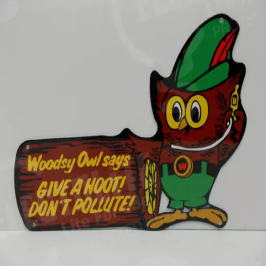 SMOKEY BEAR 1/8" STEEL HEAVY ENAMEL WOODSY OWL "GIVE A HOOT" 10" HIGH-14" WIDE 