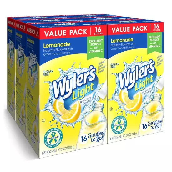 Wyler's Light Singles To Go Powder Packets, Water Drink Mix, Lemonade, 16... 