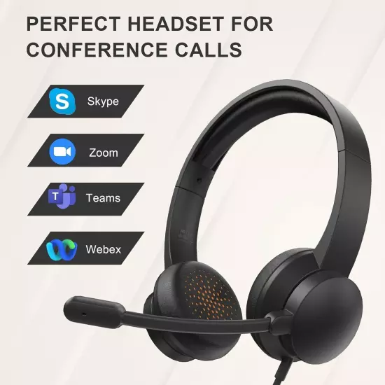 Headset with Mic for PC, USB Headset with Noise Cancelling Microphone, Computer