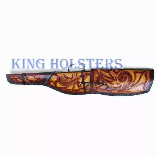 Leather Hand Tooled Rifle Scabbard Shotgun 2 Piece Sleeve Western Hard Case 48"