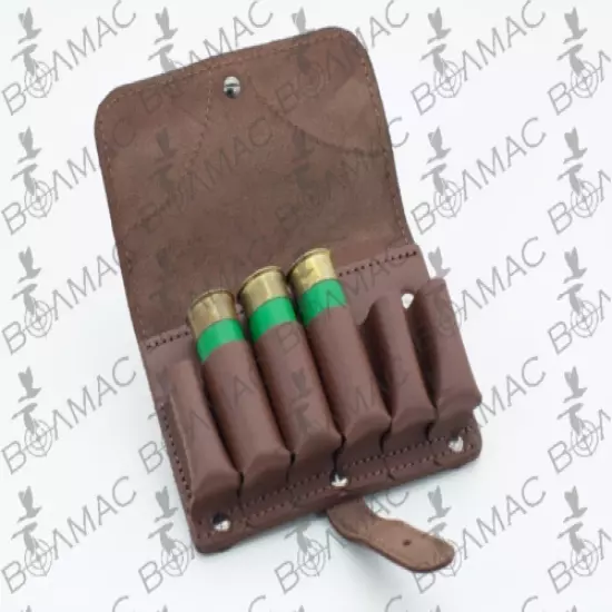 Leather Shotgun Cartridge Holder Pouch Belt Ammo 6 Shells 20-16-12GA. US Seller!