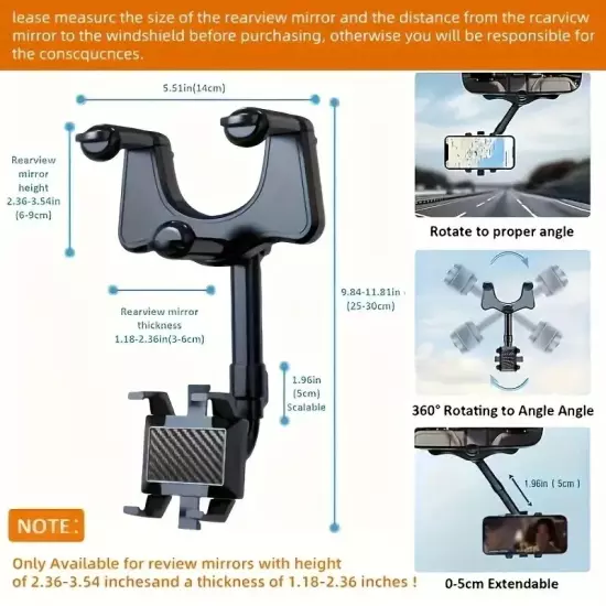 360 Car Phone Holder Rearview Mirror Mount Car Bracket Navigation GPS Stand Fold