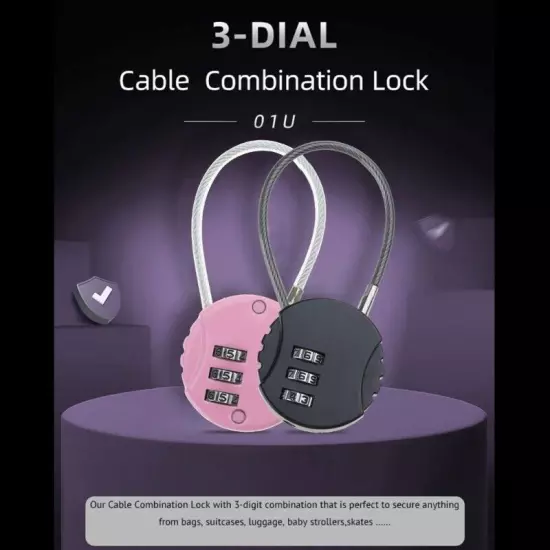 Small Travel Luggage Lock 3 Digit Combination Padlock Wire Rope Password Lock