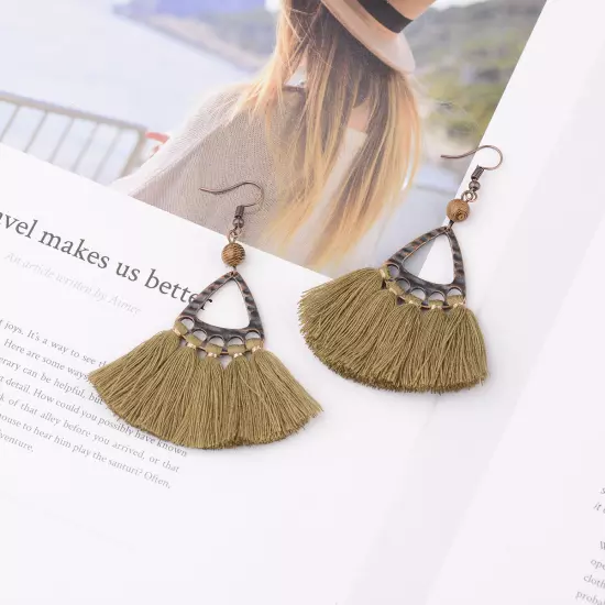 Fashion Women Bohemian Earrings Long Tassel Fringe Drop Dangle Ear Stud Jewelry