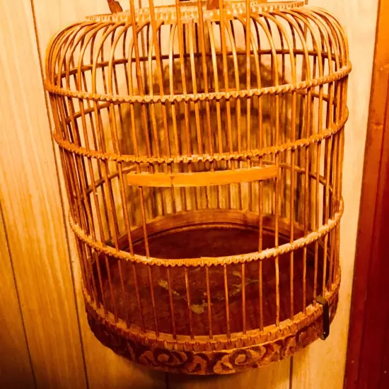 Antique Japanese Carved Wooden Pet Bird Cage