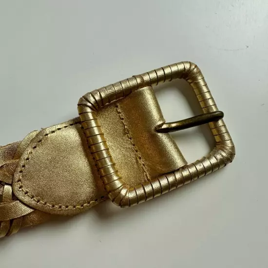 Hollister Women's XS/S Small Gold Woven Leather 1.75" Width Belt Glam Y2K Casual