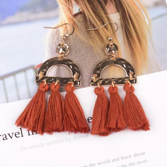 Fashion Women Bohemian Earrings Long Tassel Fringe Drop Dangle Ear Stud Jewelry