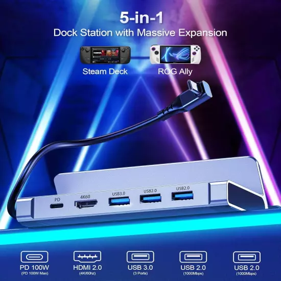 Docking Station for Steam Deck/ROG Ally, 5-in-1 Deck Dock Stand with... 