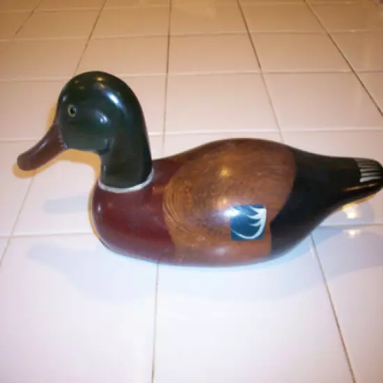 EXCELLENTLY HAND CRAFTED SOLID HEAVY WOOD COLLECTIBLE 15in DECOY MALLARD DUCK 