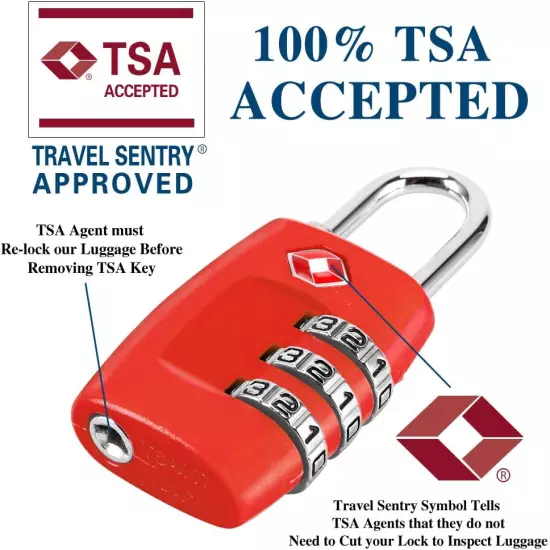 TSA Luggage Locks (4Pack) - 3 Digit Combination Padlocks - Approved Travel Lock 