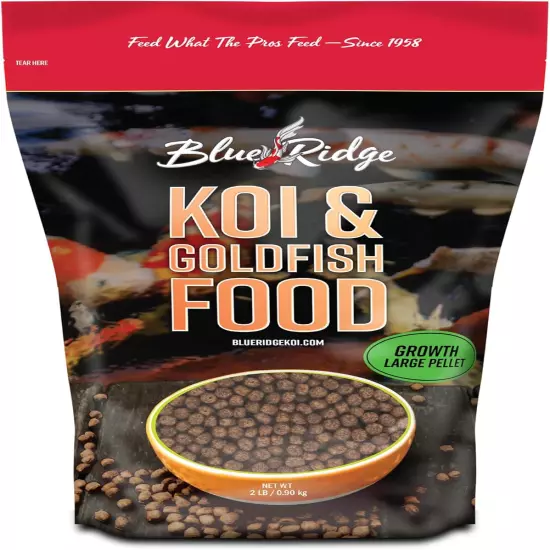 Blue Ridge Koi Fish Food 2Lb - Koi Food 3/16” Large Growth Formula, Goldfish Foo