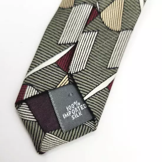 CONTE Di MILANO Colorful Silk Geometric Pattern on Olive Business Necktie