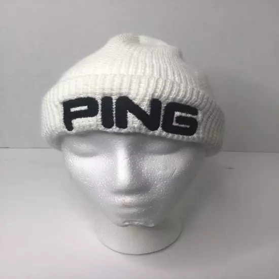 PING vintage Golf Beanie Ivory White one size fits all Made In USA