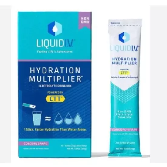 10 PACK Liquid Iv Electrolytes HYDRATION MULTIPLIER CONCORD GRAPE 5.64 Oz