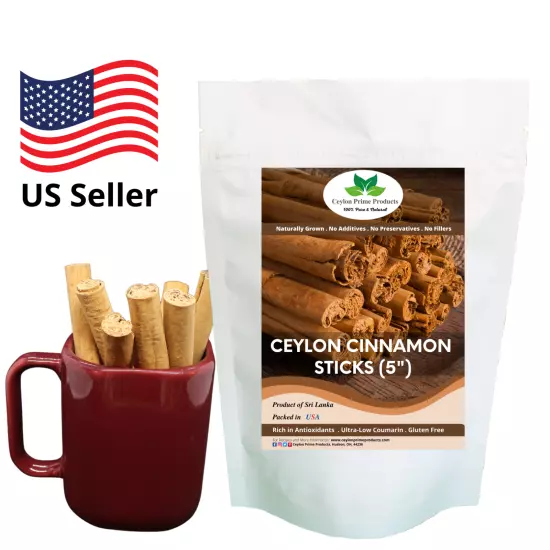 Ceylon Cinnamon Sticks 5", Premium Grade True Cinnamon from Sri Lanka