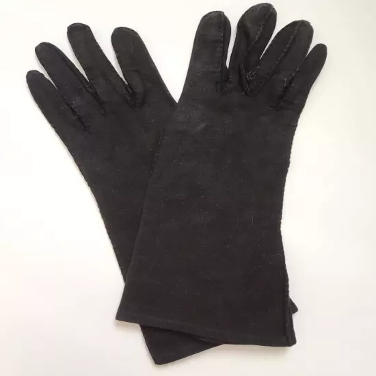 Vintage 60s Women’s Gloves - Black- Cotton - 4 Button (Slip-on) - Size 6 (S)