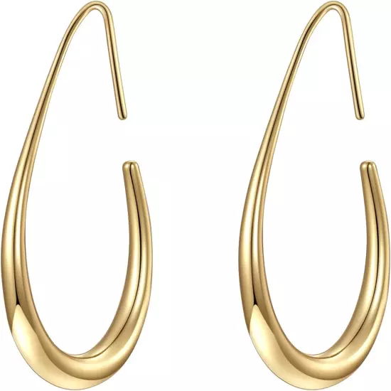 Lightweight Teardrop Hoop Earrings for Women - 14K Gold/White Gold Plated Large 