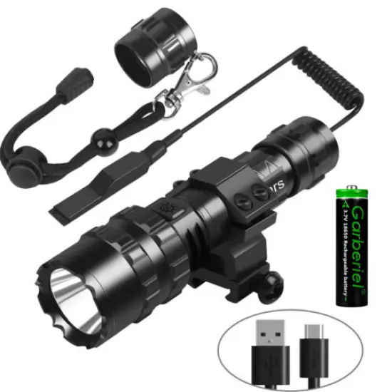 90000LM Tactical Gun Flashlight Light +Picatinny Rail Mount +Switch for Hunting