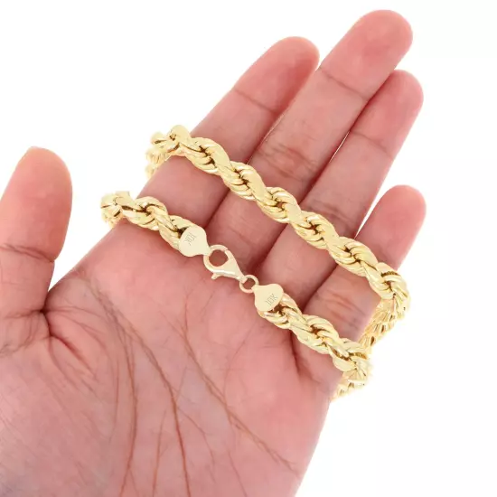 10K Yellow Gold 2mm-10mm Diamond Cut Rope Chain Bracelet Men Women 7" 7.5" 8" 9"