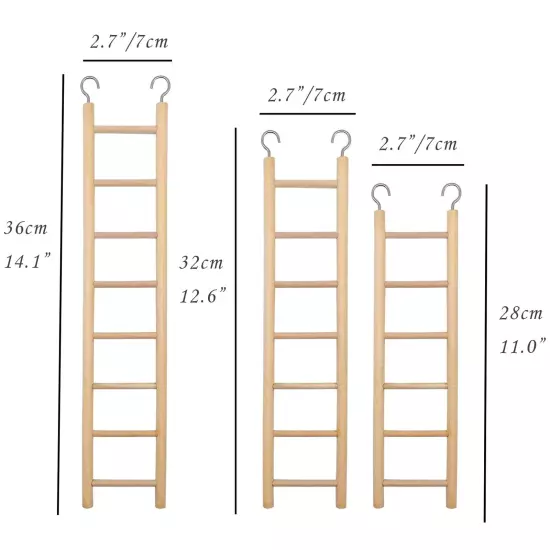 3pcs Natural Wooden Bird Ladder Birdie Basics Perch for Cage Parrots Parakeet...