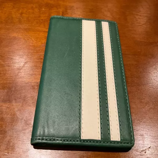 NWT Coach Green/Cream Stripe Leather Passport Case/Holder/Wallet #60937