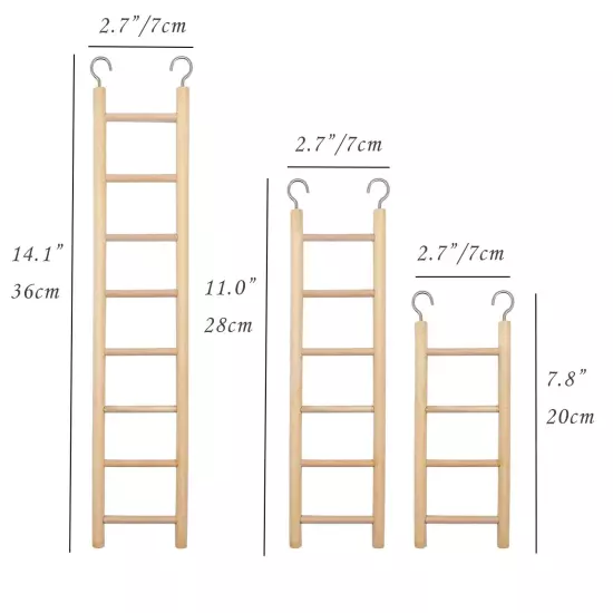 3pcs Natural Wooden Ladder Parakeet for Bird Parrot Ladder Cage Climbing Toy ...