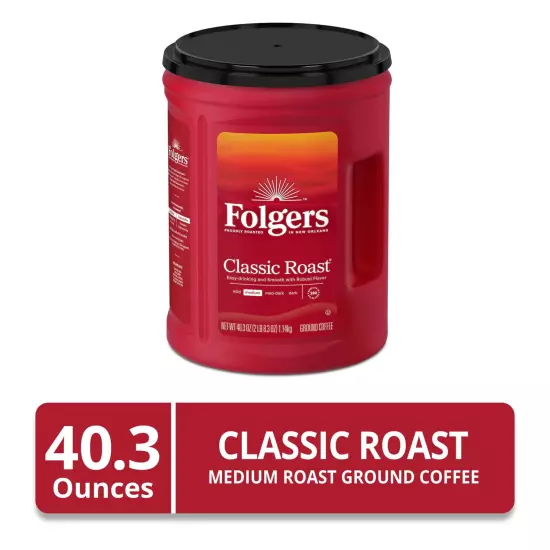 Folgers Classic Roast Ground Coffee, Medium Roast, 40.3-Ounce Canister