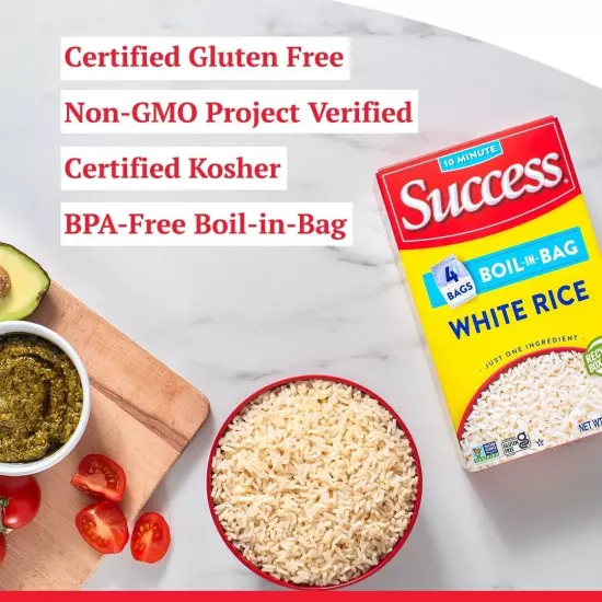 Success Boil-In-Bag Rice, White Rice, Quick and Easy Rice Meals, 14-Ounce, 4 bag