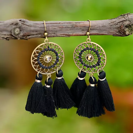 Fashion Women Bohemian Earrings Long Tassel Fringe Drop Dangle Ear Stud Jewelry