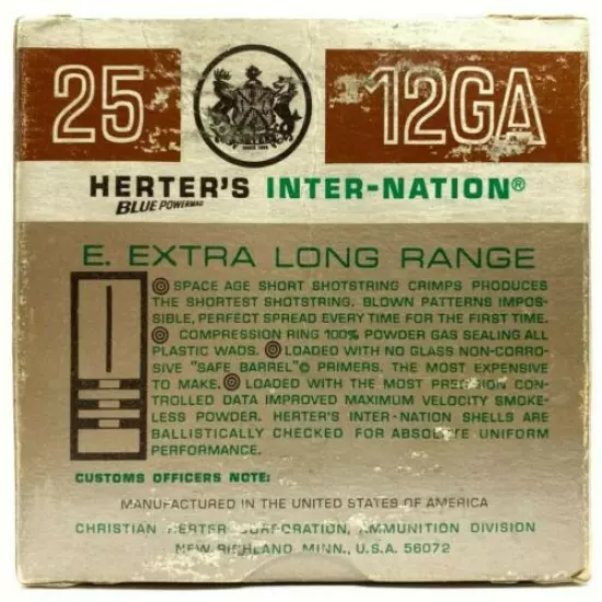 Herter's Inter-Nation Blue Powermag Extra Long Range 12 Ga EMPTY Ammo Box 5525-O