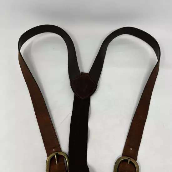 Vintage Eddie Bauer Brown Leather Button-On Suspenders Buckle Made In USA