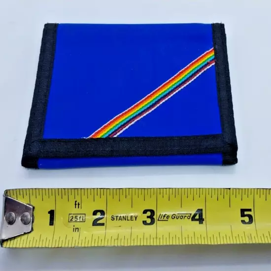 Vintage Blue Rainbow Trifold Nylon Wallet Hook And Loop Rare Billfold