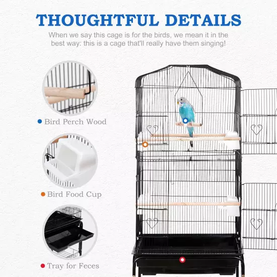 SUPER DEAL 59.3 Rolling Bird Cage Large Wrought Iron Cage for Cockatiel Sun Pet