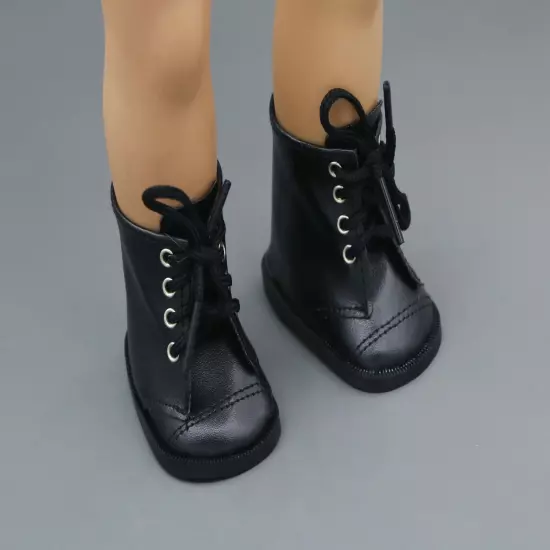 Black tie boots made for 18'' American gilr doll shoes footwear