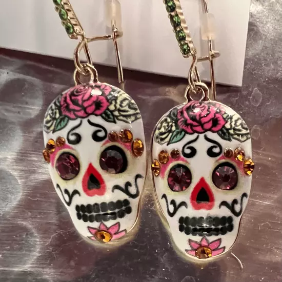 BETSEY JOHNSON HOLA TO LOVE Skull Hook Earrings *NWT*