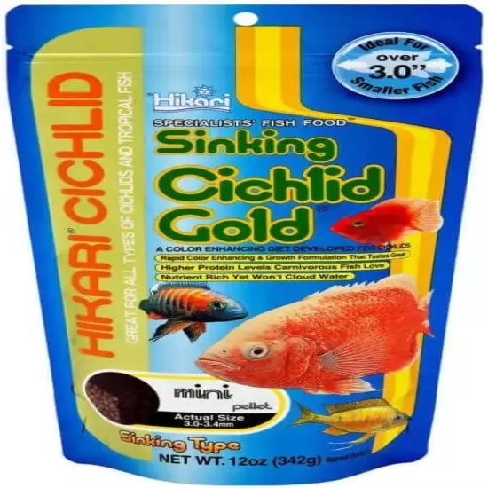 Hikari Cichlid Gold Color Enhancing Sinking Fish Food - Mini Pellet - 12 oz