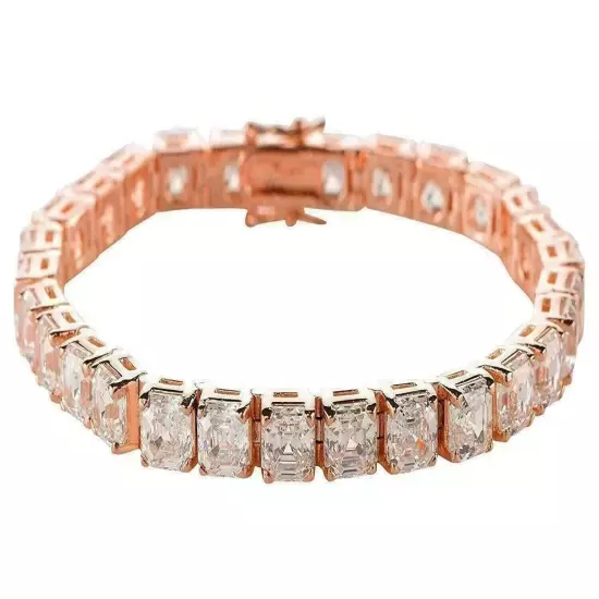 8Ct Asscher Cut Lab Created Diamond Tennis Bracelet 14K Rose Gold Plated Silver