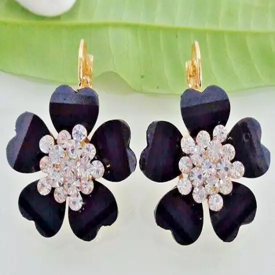 18k Gold Plated Earring Gift Crystal Handmade Blooming Flowers in Gift Box