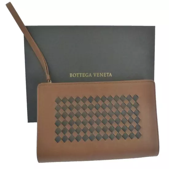 Bottega Veneta NWOT Unisex Intrecciato Brown Leather Travel Pouch Retail $1050