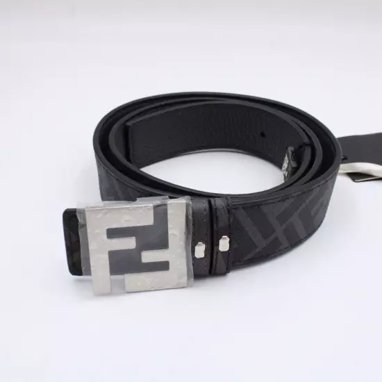 Fendi Reversible Belt Squared FF Logo Water Droplet Effect Buckle in Black/Grey