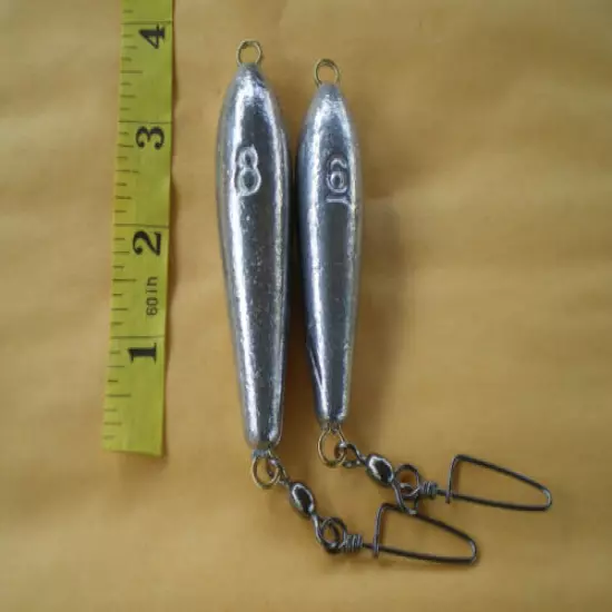 10 PCS. IN LINE TROLLING SINKER 6, 8 OZ. 5 EACH W/#1/0 COASTLOCK CRANE SWIVEL